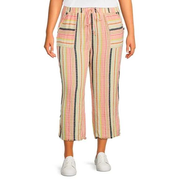 Westbound NWT Mid Rise Wide Leg Cropped Fray Hem Stripe Print Pants 3X - Picture 14 of 14